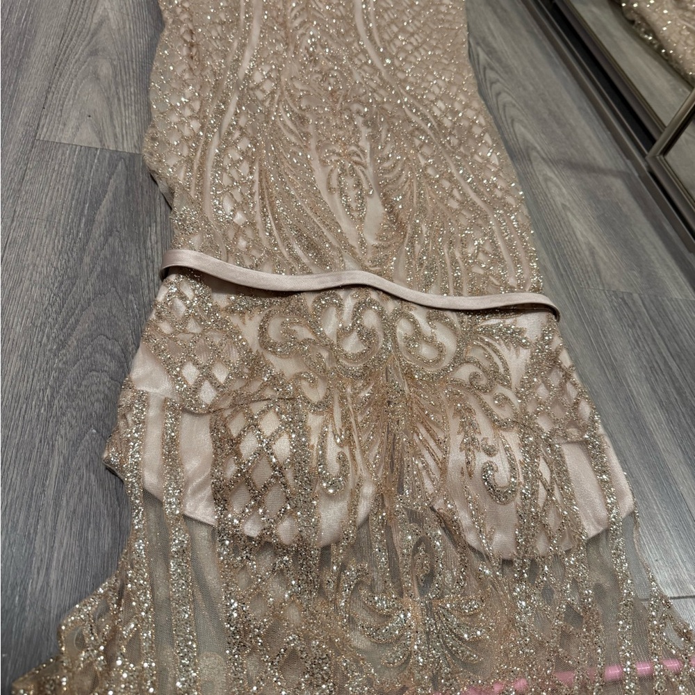 Elegant Sequin Embellished Gown Rose Gold